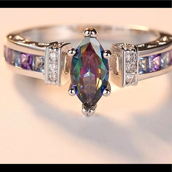 Ring 1.45ct Marquise-Cut Rainbow Topaz Lab Created Ring - Picture 5 of 6